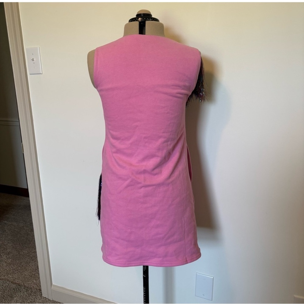 QUEEN OF SPARKLES Pink One-Shoulder Fringe Mini Dress - Picture 3 of 6